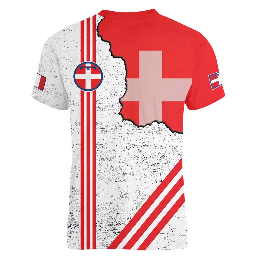 Italy Piedmont Women V-Neck T-Shirt Map With Flag Style - Wonder Print Shop