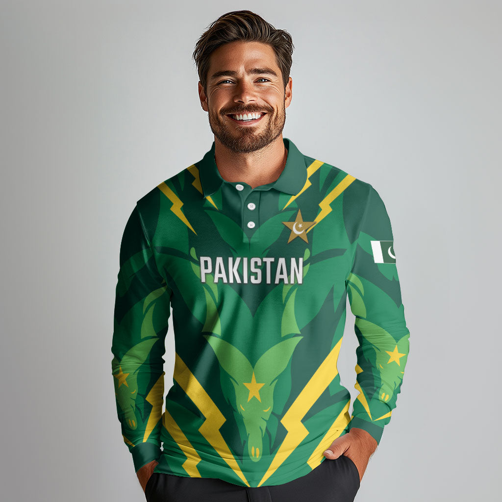 Custom Pakistan Cricket Long Sleeve Polo Shirt Markhor Spirit