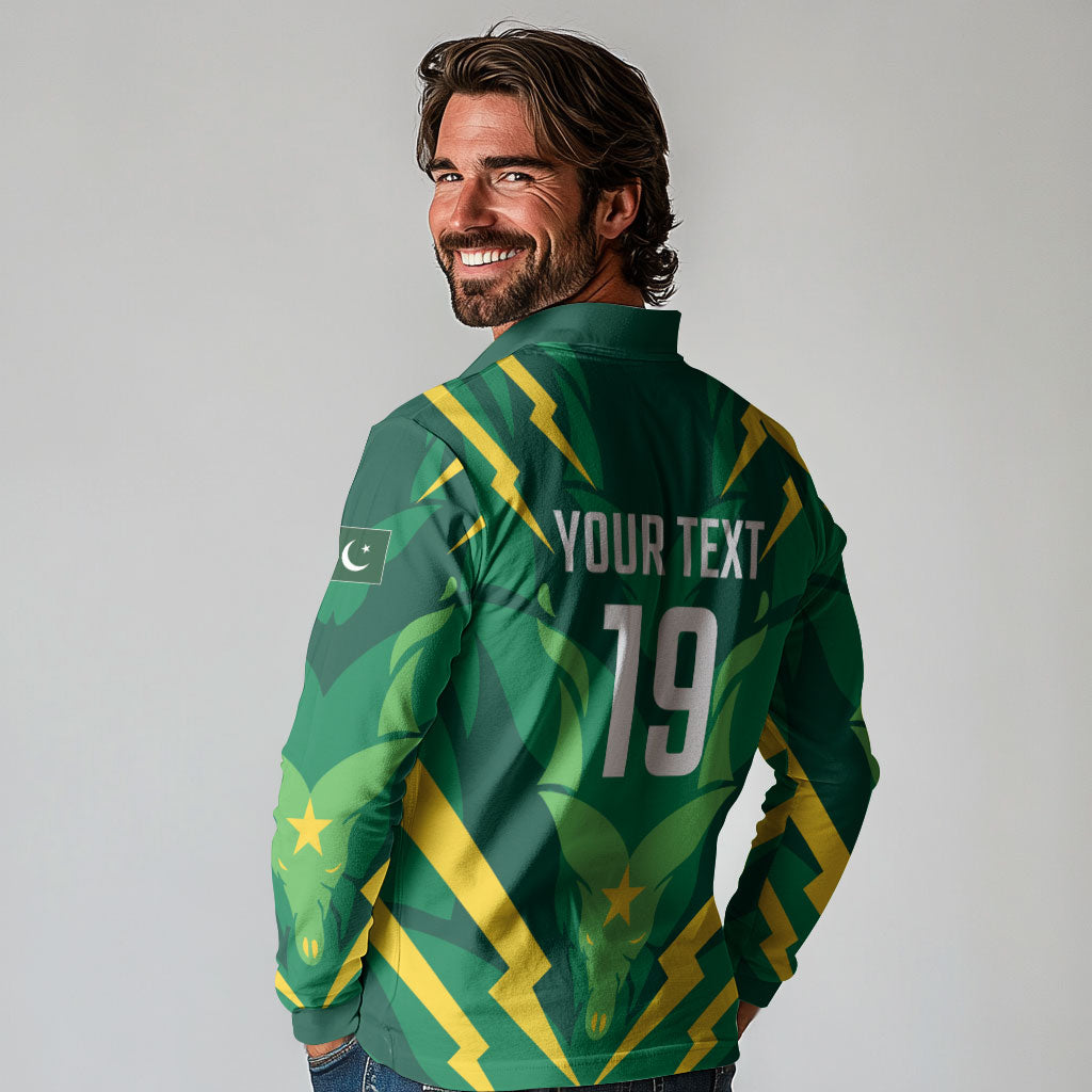 Custom Pakistan Cricket Long Sleeve Polo Shirt Markhor Spirit