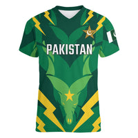 Custom Pakistan Cricket Women V-Neck T-Shirt Markhor Spirit