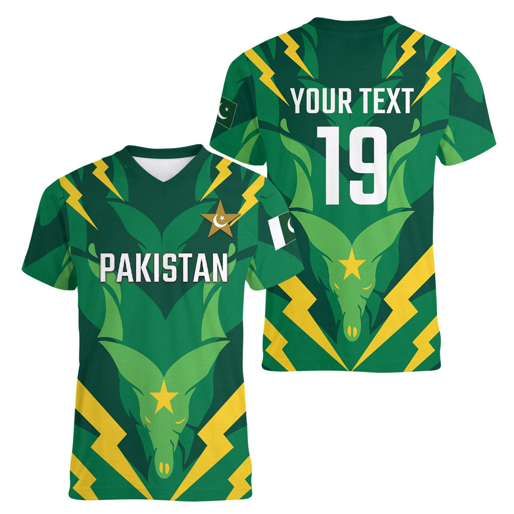 Custom Pakistan Cricket Women V-Neck T-Shirt Markhor Spirit