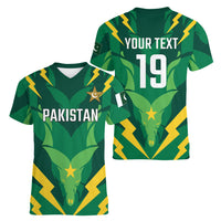 Custom Pakistan Cricket Women V-Neck T-Shirt Markhor Spirit