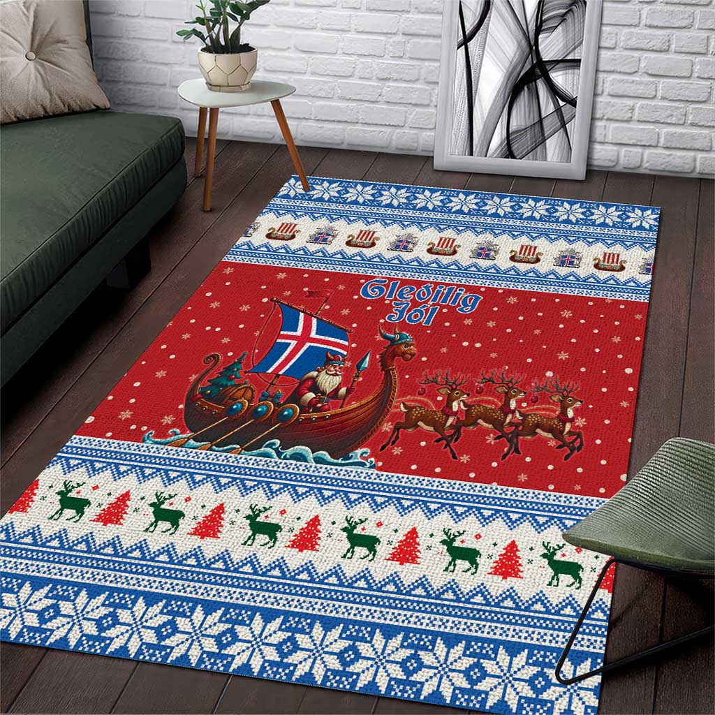 Iceland Viking Santa Christmas Area Rug Funny Reindeer Norse Xmas - Wonder Print Shop