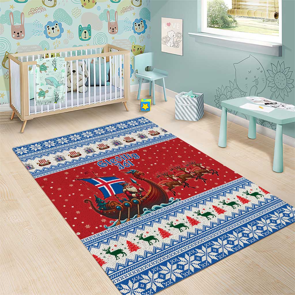 Iceland Viking Santa Christmas Area Rug Funny Reindeer Norse Xmas - Wonder Print Shop