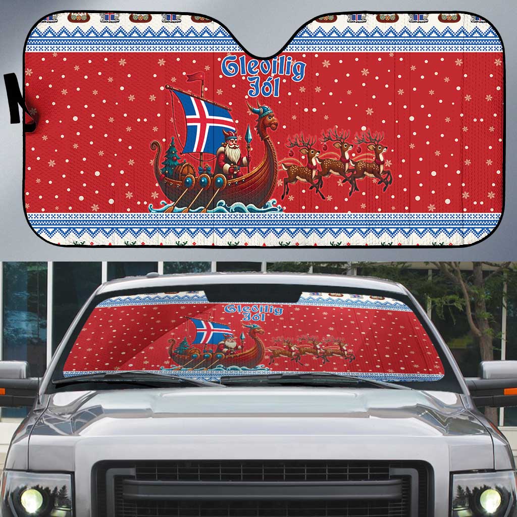 Iceland Viking Santa Christmas Auto Sun Shade Funny Reindeer Norse Xmas - Wonder Print Shop