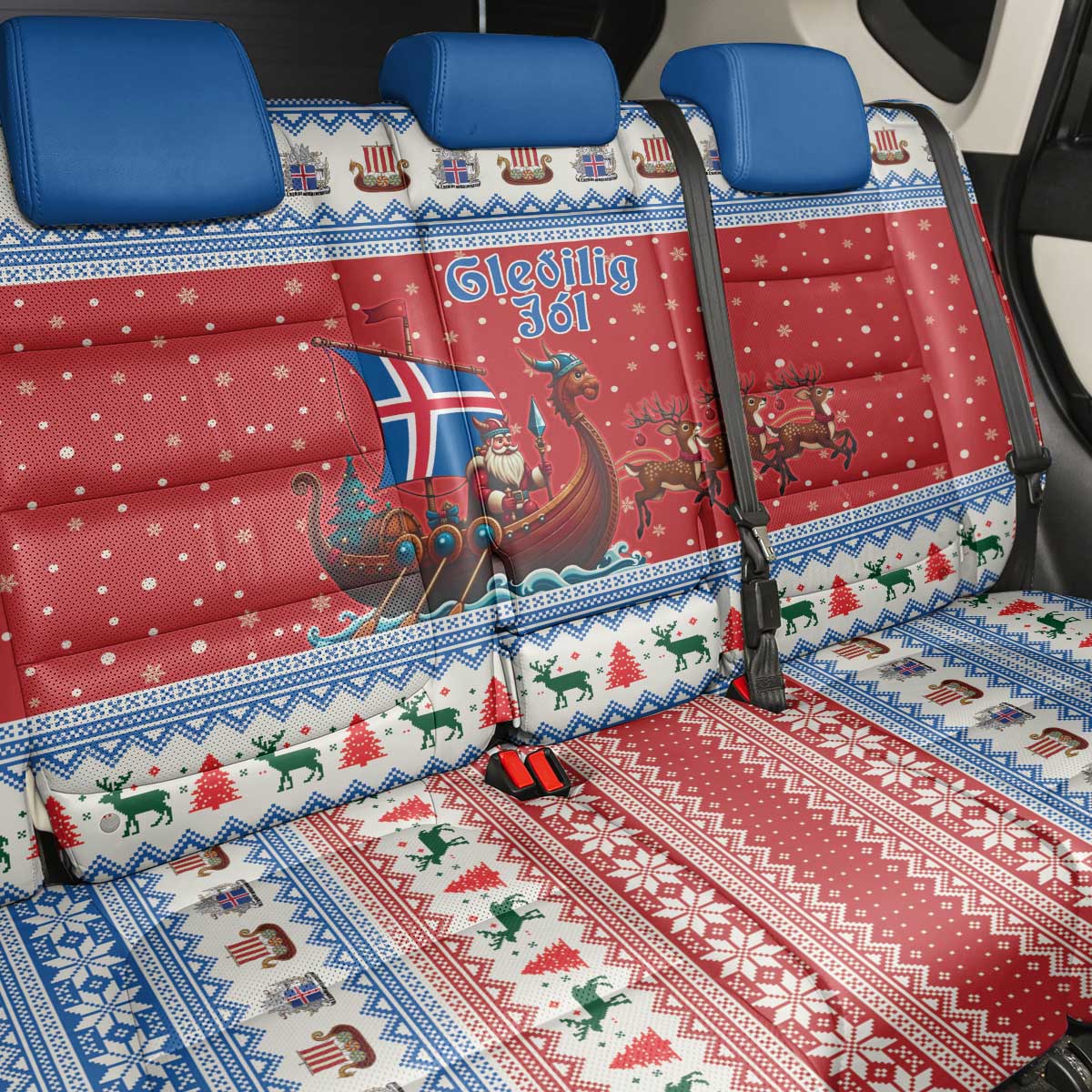 Iceland Viking Santa Christmas Back Car Seat Cover Funny Reindeer Norse Xmas - Wonder Print Shop