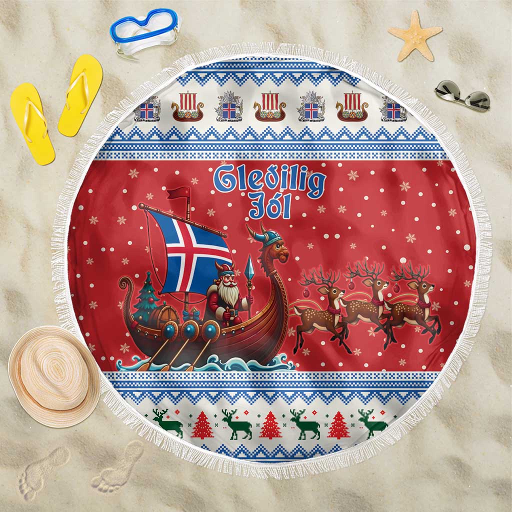 Iceland Viking Santa Christmas Beach Blanket Funny Reindeer Norse Xmas - Wonder Print Shop