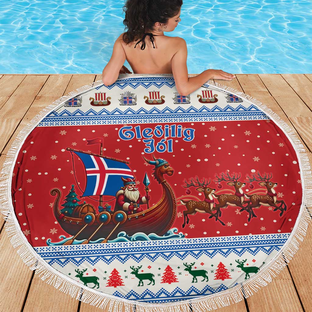 Iceland Viking Santa Christmas Beach Blanket Funny Reindeer Norse Xmas - Wonder Print Shop