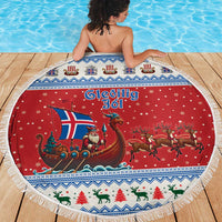 Iceland Viking Santa Christmas Beach Blanket Funny Reindeer Norse Xmas - Wonder Print Shop