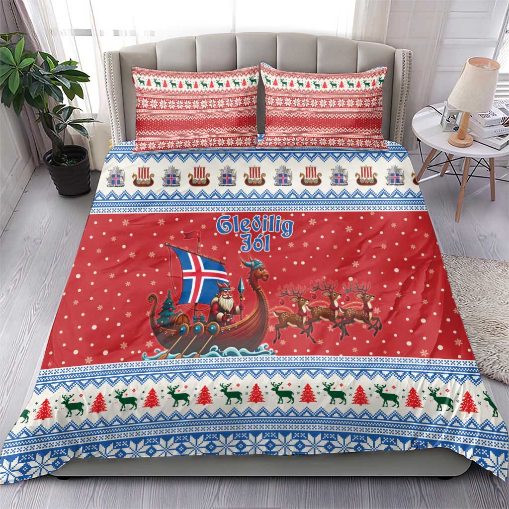 Iceland Viking Santa Christmas Bedding Set Funny Reindeer Norse Xmas - Wonder Print Shop