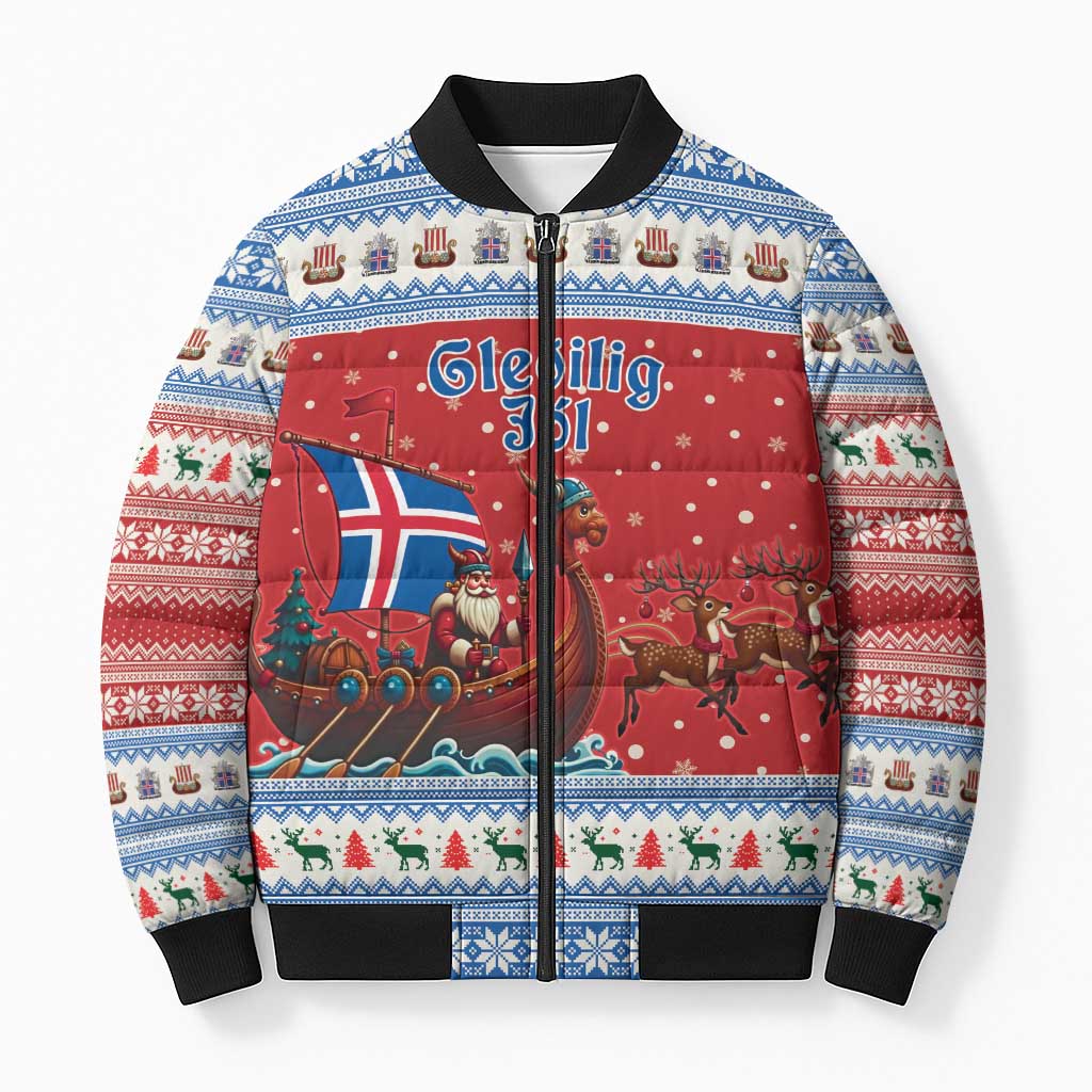 Iceland Viking Santa Christmas Bomber Puffer Jacket Funny Reindeer Norse Xmas - Wonder Print Shop
