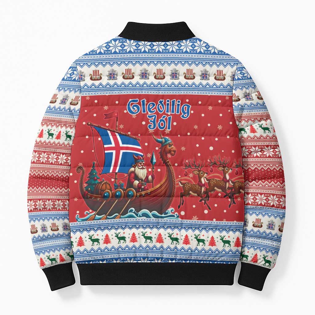Iceland Viking Santa Christmas Bomber Puffer Jacket Funny Reindeer Norse Xmas - Wonder Print Shop