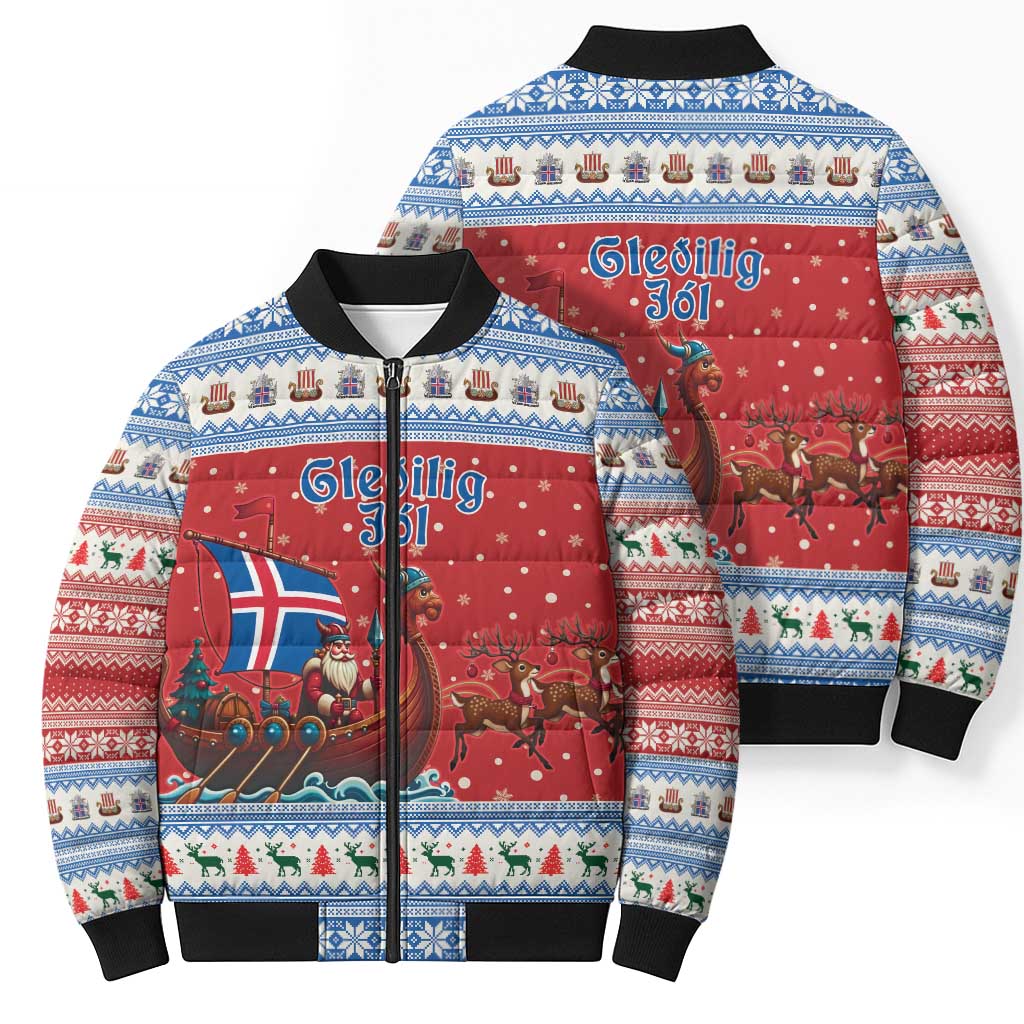Iceland Viking Santa Christmas Bomber Puffer Jacket Funny Reindeer Norse Xmas - Wonder Print Shop