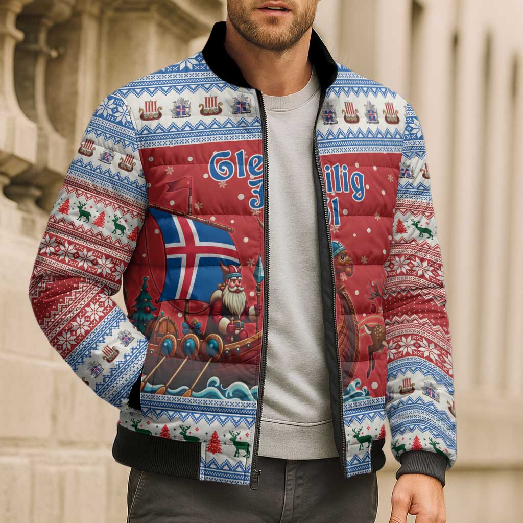Iceland Viking Santa Christmas Bomber Puffer Jacket Funny Reindeer Norse Xmas - Wonder Print Shop