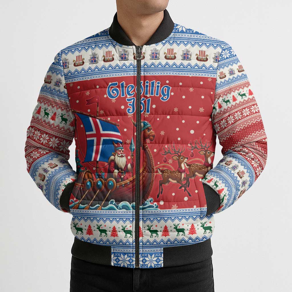 Iceland Viking Santa Christmas Bomber Puffer Jacket Funny Reindeer Norse Xmas - Wonder Print Shop