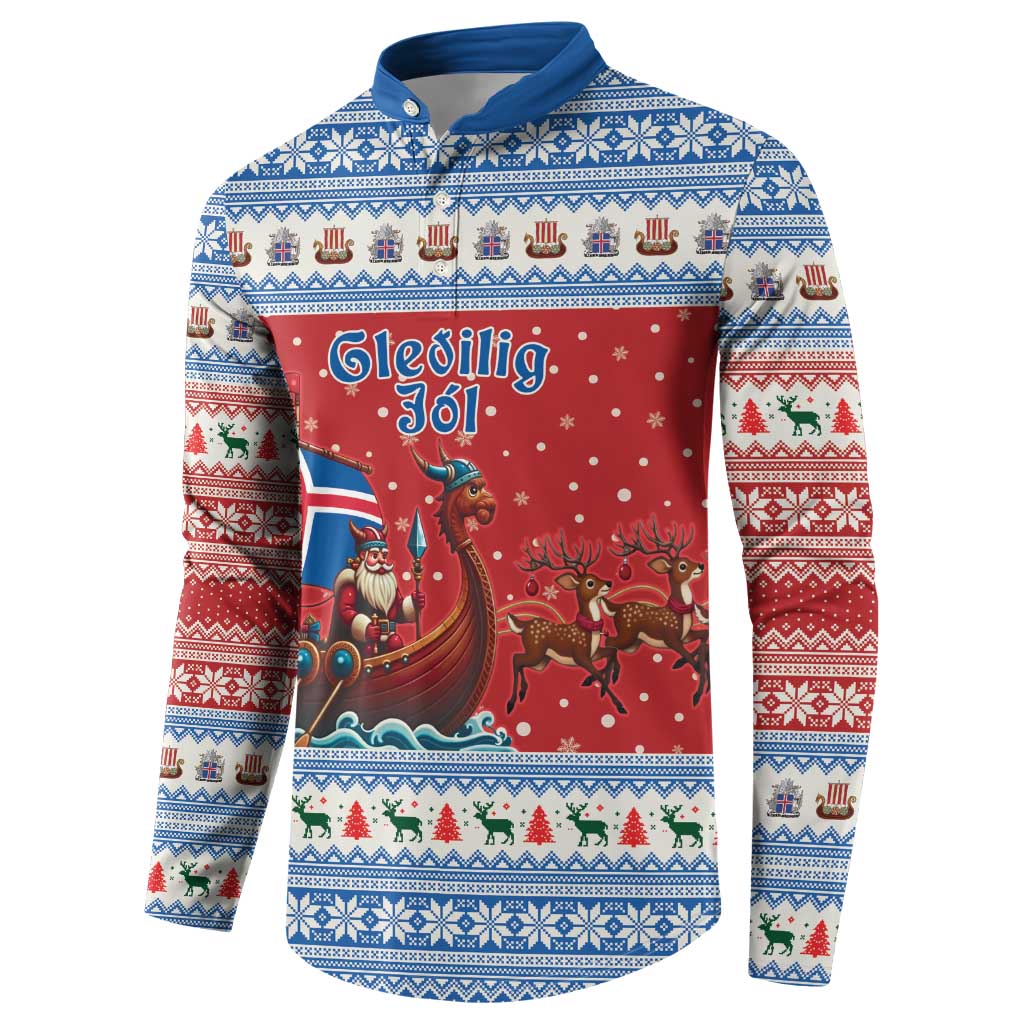Iceland Viking Santa Christmas Button Sweatshirt Funny Reindeer Norse Xmas - Wonder Print Shop