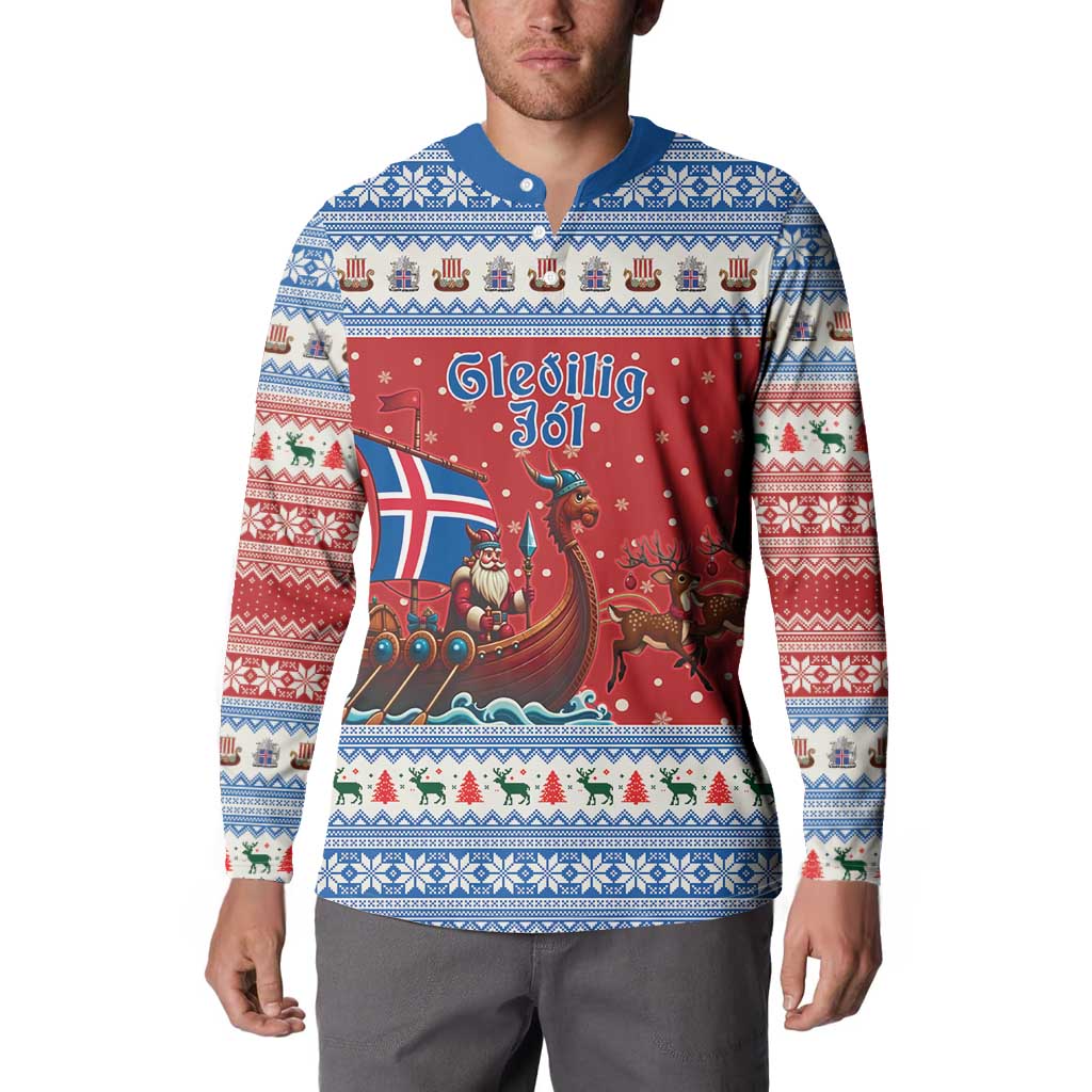 Iceland Viking Santa Christmas Button Sweatshirt Funny Reindeer Norse Xmas - Wonder Print Shop