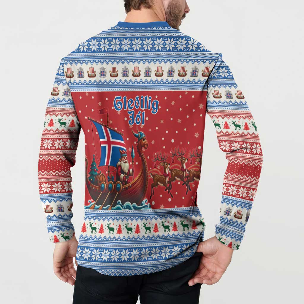 Iceland Viking Santa Christmas Button Sweatshirt Funny Reindeer Norse Xmas - Wonder Print Shop
