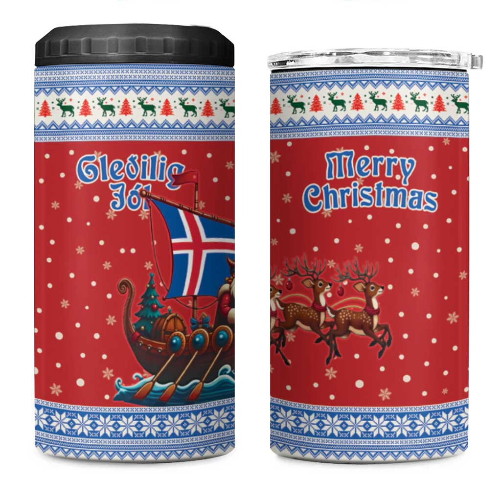 Iceland Viking Santa Christmas 4 in 1 Can Cooler Tumbler Funny Reindeer Norse Xmas - Wonder Print Shop