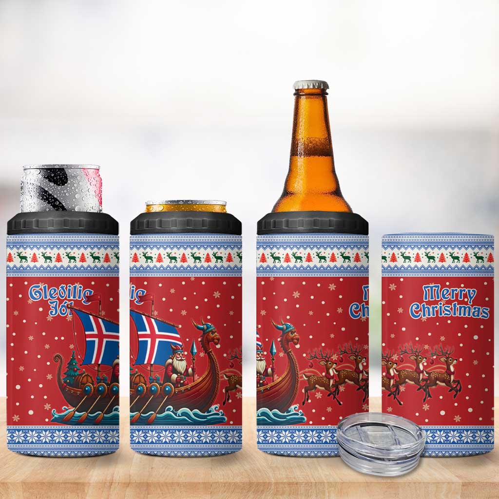Iceland Viking Santa Christmas 4 in 1 Can Cooler Tumbler Funny Reindeer Norse Xmas - Wonder Print Shop