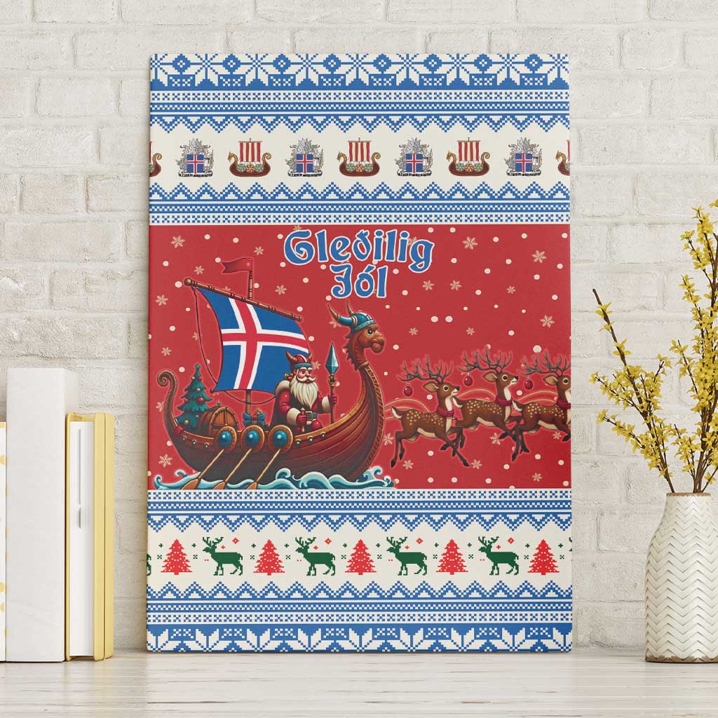 Iceland Viking Santa Christmas Canvas Wall Art Funny Reindeer Norse Xmas - Wonder Print Shop