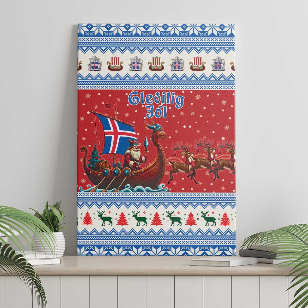 Iceland Viking Santa Christmas Canvas Wall Art Funny Reindeer Norse Xmas - Wonder Print Shop