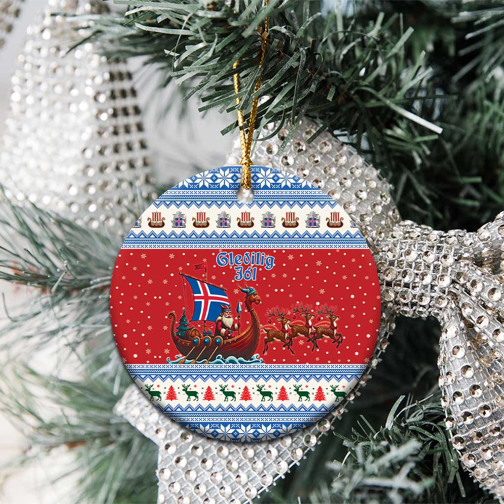 Iceland Viking Santa Christmas Ceramic Ornament Funny Reindeer Norse Xmas - Wonder Print Shop