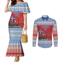 Iceland Viking Santa Christmas Couples Matching Mermaid Dress and Long Sleeve Button Shirt Funny Reindeer Norse Xmas - Wonder Print Shop