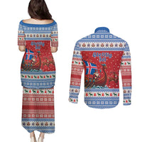 Iceland Viking Santa Christmas Couples Matching Puletasi and Long Sleeve Button Shirt Funny Reindeer Norse Xmas - Wonder Print Shop