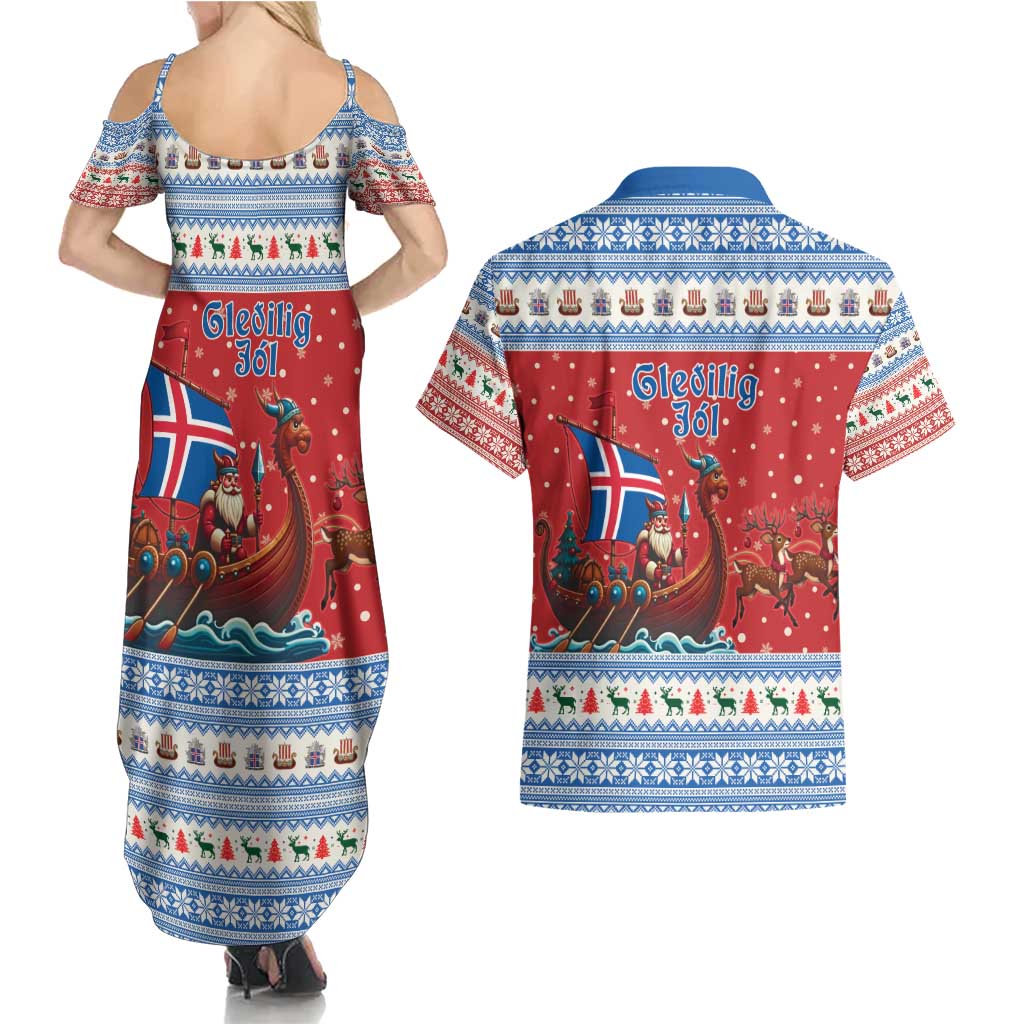 Iceland Viking Santa Christmas Couples Matching Summer Maxi Dress and Hawaiian Shirt Funny Reindeer Norse Xmas - Wonder Print Shop