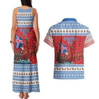 Iceland Viking Santa Christmas Couples Matching Tank Maxi Dress and Hawaiian Shirt Funny Reindeer Norse Xmas - Wonder Print Shop