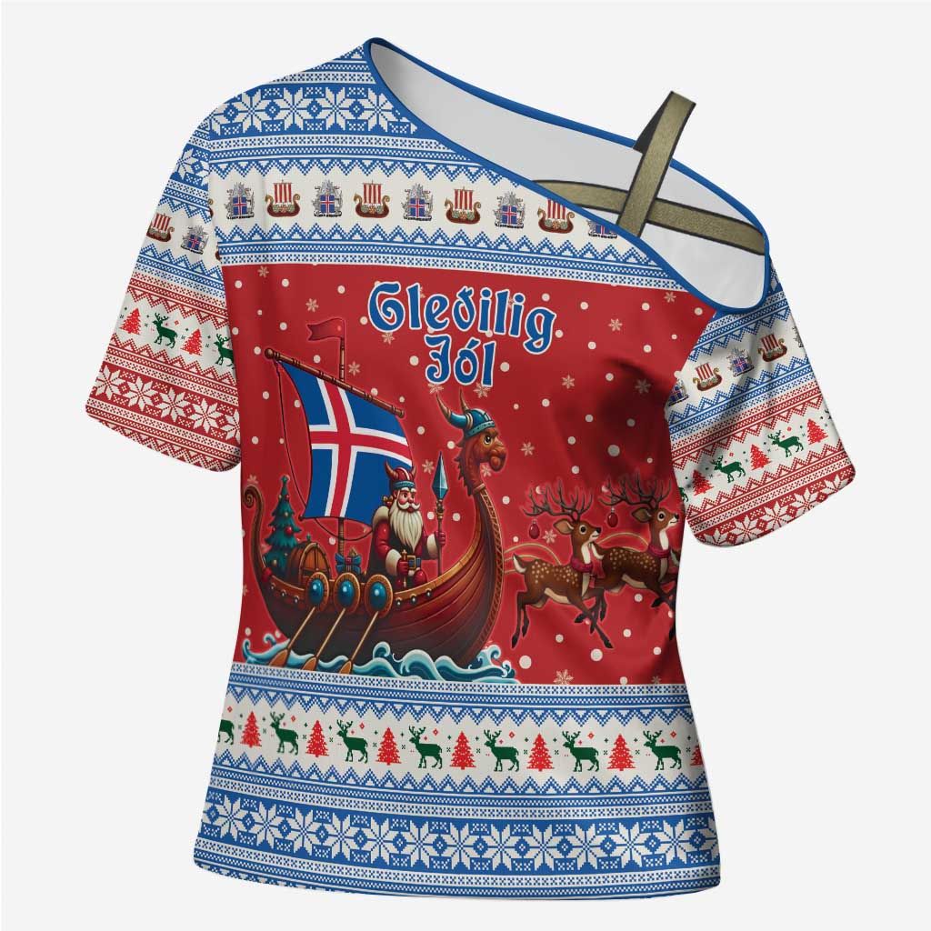 Iceland Viking Santa Christmas Cross Shoulder Shirt Funny Reindeer Norse Xmas - Wonder Print Shop
