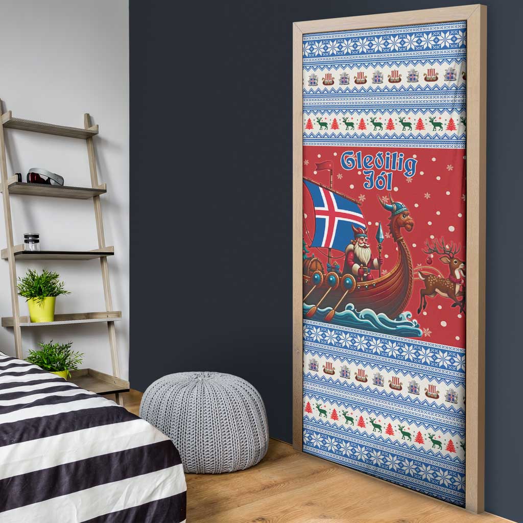 Iceland Viking Santa Christmas Door Cover Funny Reindeer Norse Xmas - Wonder Print Shop