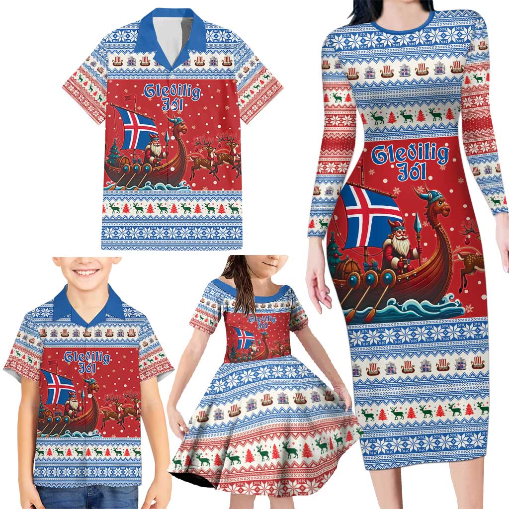 Iceland Viking Santa Christmas Family Matching Long Sleeve Bodycon Dress and Hawaiian Shirt Funny Reindeer Norse Xmas - Wonder Print Shop