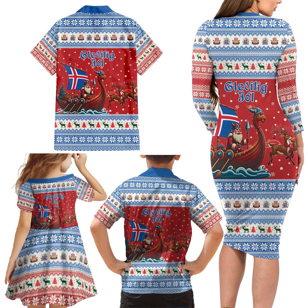 Iceland Viking Santa Christmas Family Matching Long Sleeve Bodycon Dress and Hawaiian Shirt Funny Reindeer Norse Xmas - Wonder Print Shop