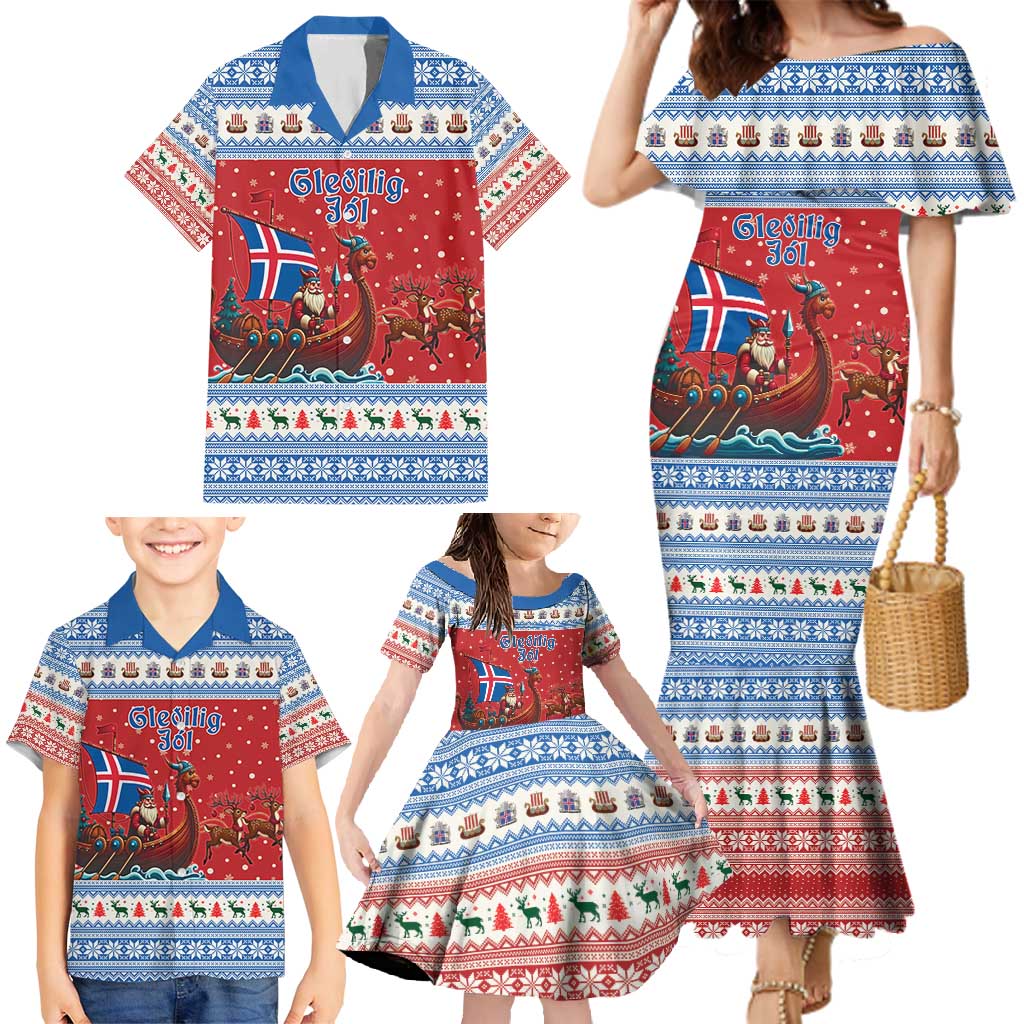 Iceland Viking Santa Christmas Family Matching Mermaid Dress and Hawaiian Shirt Funny Reindeer Norse Xmas - Wonder Print Shop