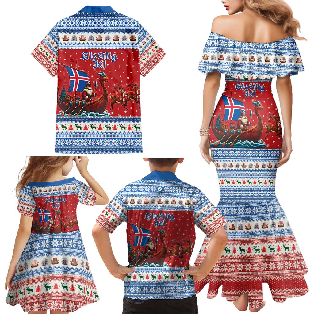 Iceland Viking Santa Christmas Family Matching Mermaid Dress and Hawaiian Shirt Funny Reindeer Norse Xmas - Wonder Print Shop