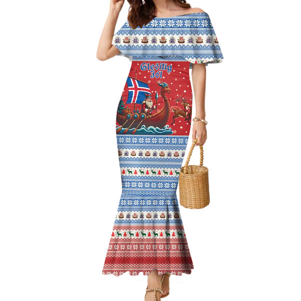 Iceland Viking Santa Christmas Family Matching Mermaid Dress and Hawaiian Shirt Funny Reindeer Norse Xmas - Wonder Print Shop