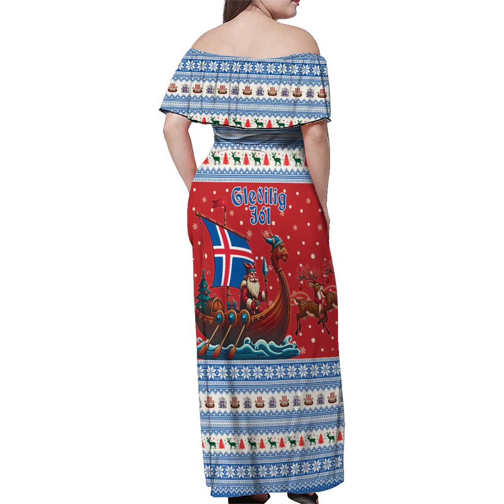 Iceland Viking Santa Christmas Family Matching Off Shoulder Maxi Dress and Hawaiian Shirt Funny Reindeer Norse Xmas - Wonder Print Shop