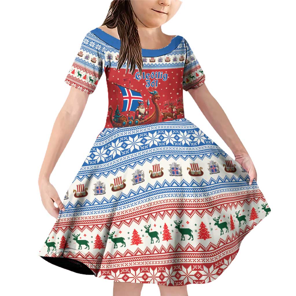 Iceland Viking Santa Christmas Family Matching Off Shoulder Short Dress and Hawaiian Shirt Funny Reindeer Norse Xmas - Wonder Print Shop