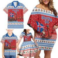 Iceland Viking Santa Christmas Family Matching Off Shoulder Short Dress and Hawaiian Shirt Funny Reindeer Norse Xmas - Wonder Print Shop