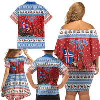 Iceland Viking Santa Christmas Family Matching Off Shoulder Short Dress and Hawaiian Shirt Funny Reindeer Norse Xmas - Wonder Print Shop