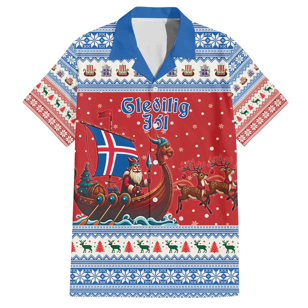 Iceland Viking Santa Christmas Family Matching Off Shoulder Short Dress and Hawaiian Shirt Funny Reindeer Norse Xmas - Wonder Print Shop