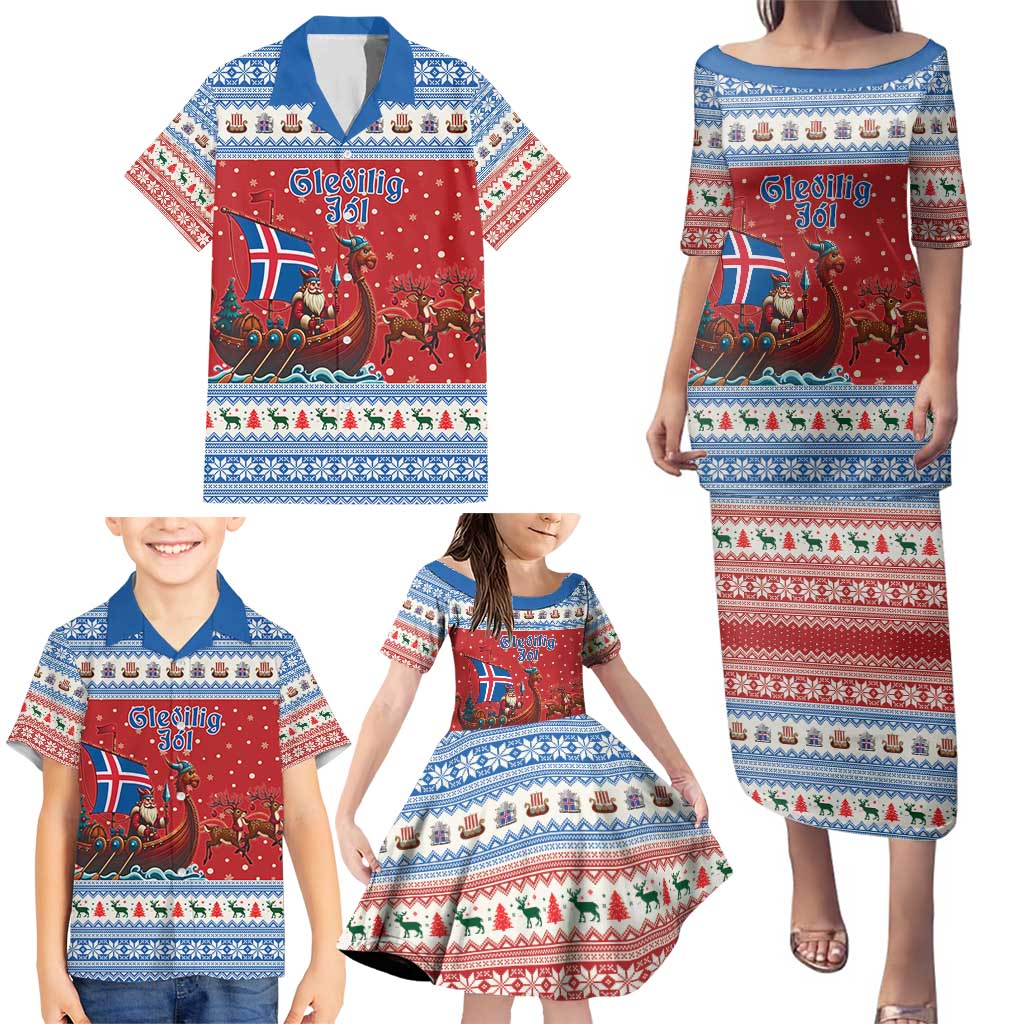 Iceland Viking Santa Christmas Family Matching Puletasi and Hawaiian Shirt Funny Reindeer Norse Xmas - Wonder Print Shop
