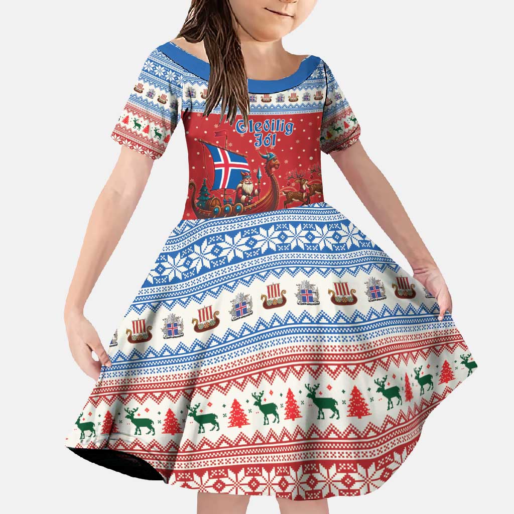 Iceland Viking Santa Christmas Family Matching Short Sleeve Bodycon Dress and Hawaiian Shirt Funny Reindeer Norse Xmas - Wonder Print Shop