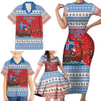Iceland Viking Santa Christmas Family Matching Short Sleeve Bodycon Dress and Hawaiian Shirt Funny Reindeer Norse Xmas - Wonder Print Shop