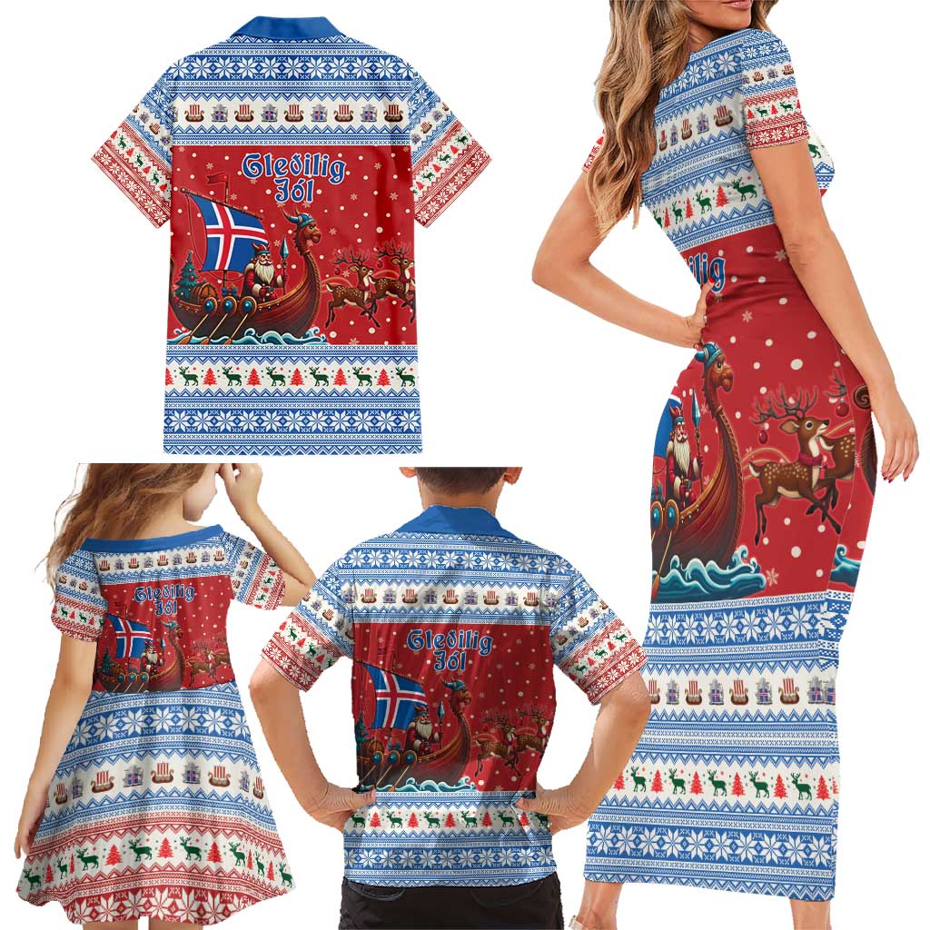 Iceland Viking Santa Christmas Family Matching Short Sleeve Bodycon Dress and Hawaiian Shirt Funny Reindeer Norse Xmas - Wonder Print Shop
