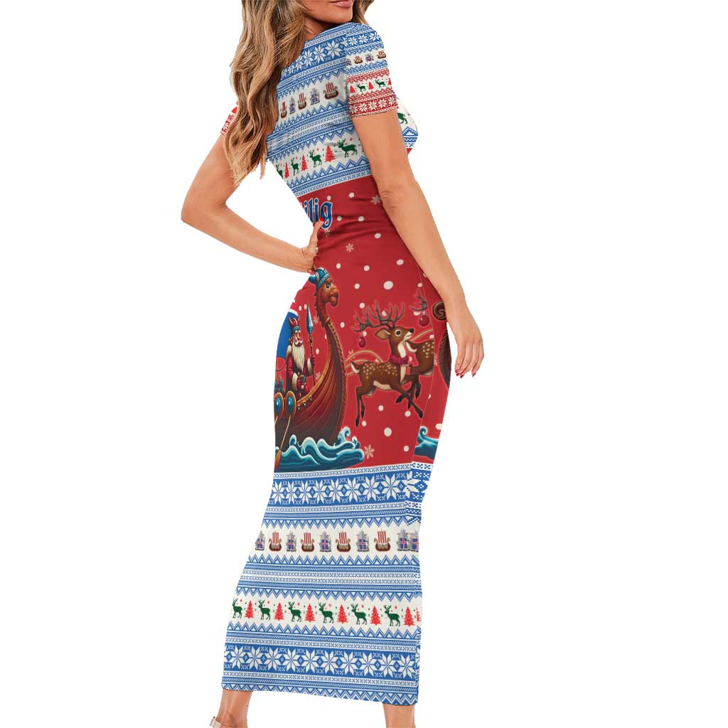Iceland Viking Santa Christmas Family Matching Short Sleeve Bodycon Dress and Hawaiian Shirt Funny Reindeer Norse Xmas - Wonder Print Shop