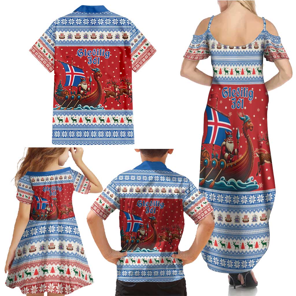 Iceland Viking Santa Christmas Family Matching Summer Maxi Dress and Hawaiian Shirt Funny Reindeer Norse Xmas - Wonder Print Shop