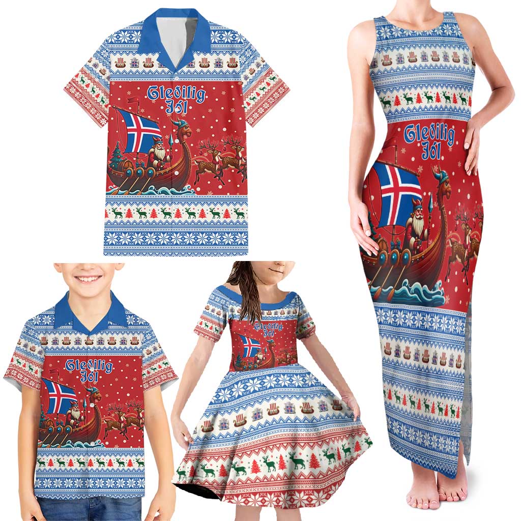 Iceland Viking Santa Christmas Family Matching Tank Maxi Dress and Hawaiian Shirt Funny Reindeer Norse Xmas - Wonder Print Shop